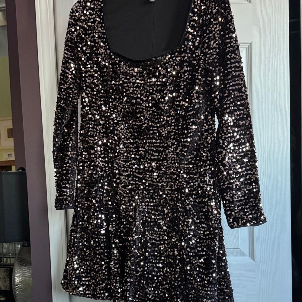 NEXT Elegant Sequins Black and Brown and Gold accent Dress